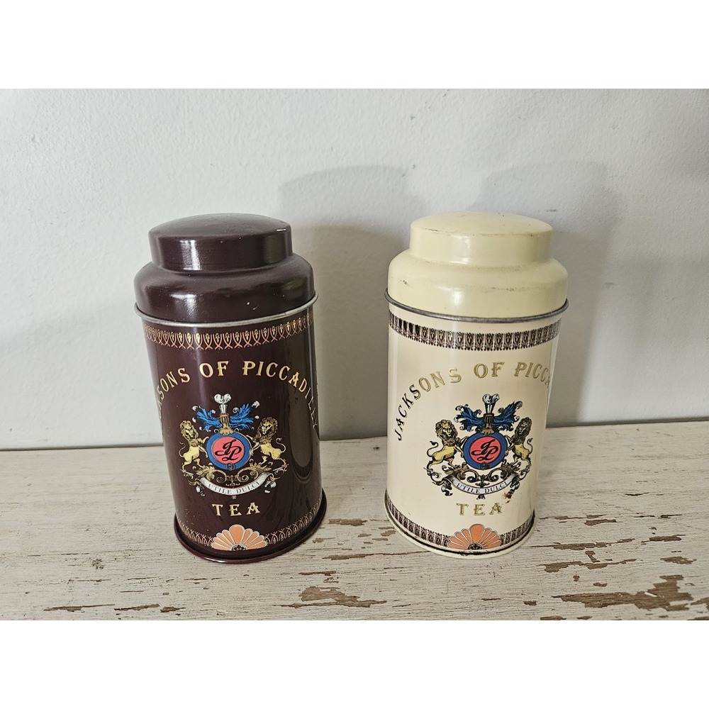 Set Of 2 Vintage Historic Jackson's of Piccadilly Tea Tins Brown & Ivory